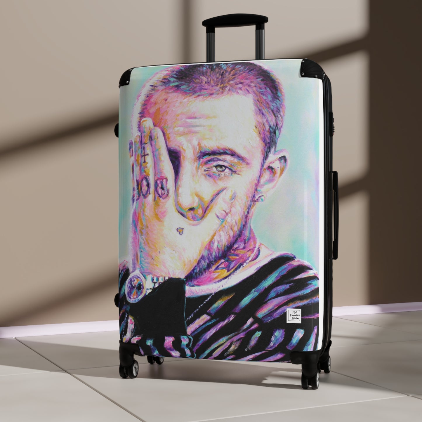 Vibrant Mac Miller Art Suitcase - Stylish Travel Luggage for Music Lovers