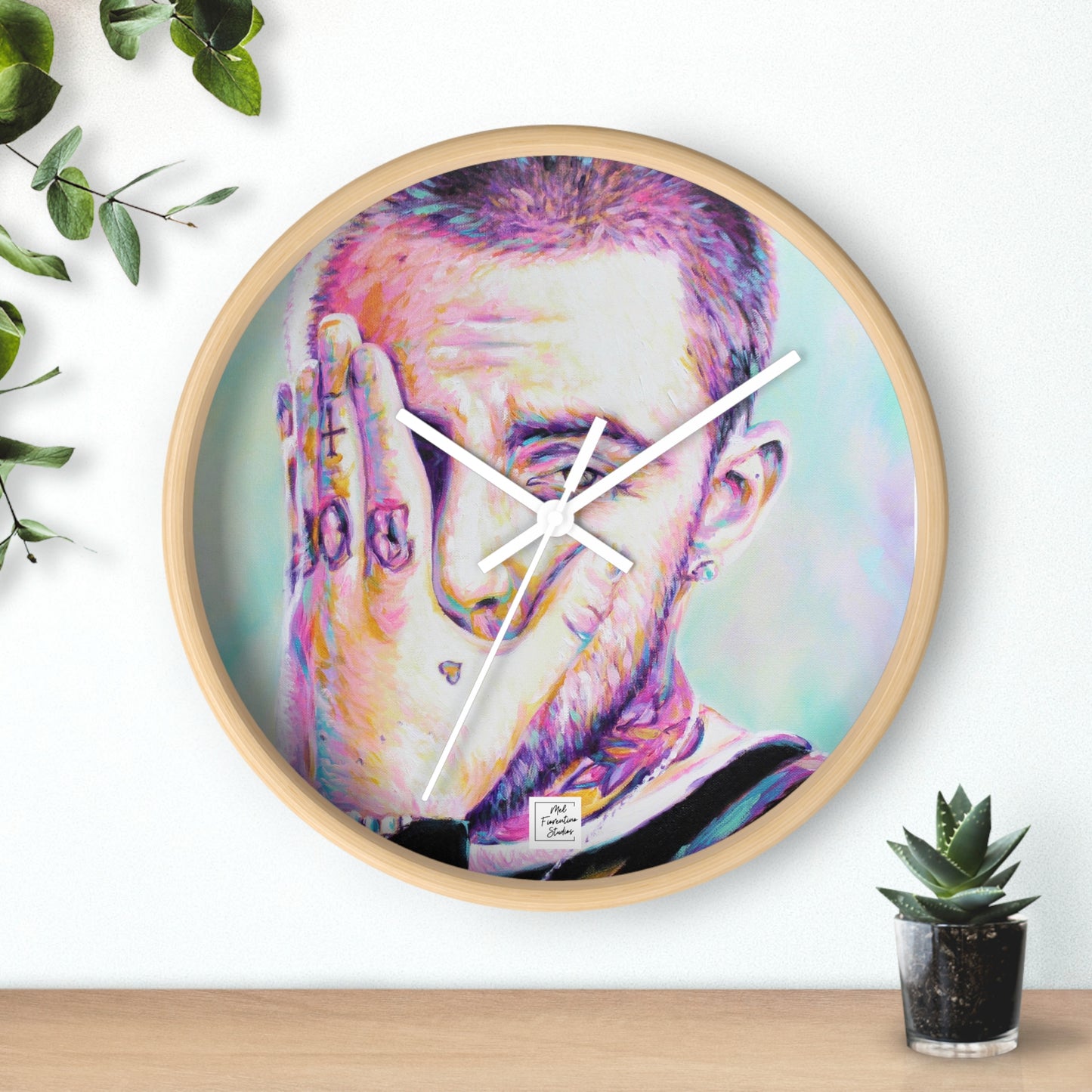 Artistic Wall Clock featuring Mac Miller Portrait by Mel Fiorentino