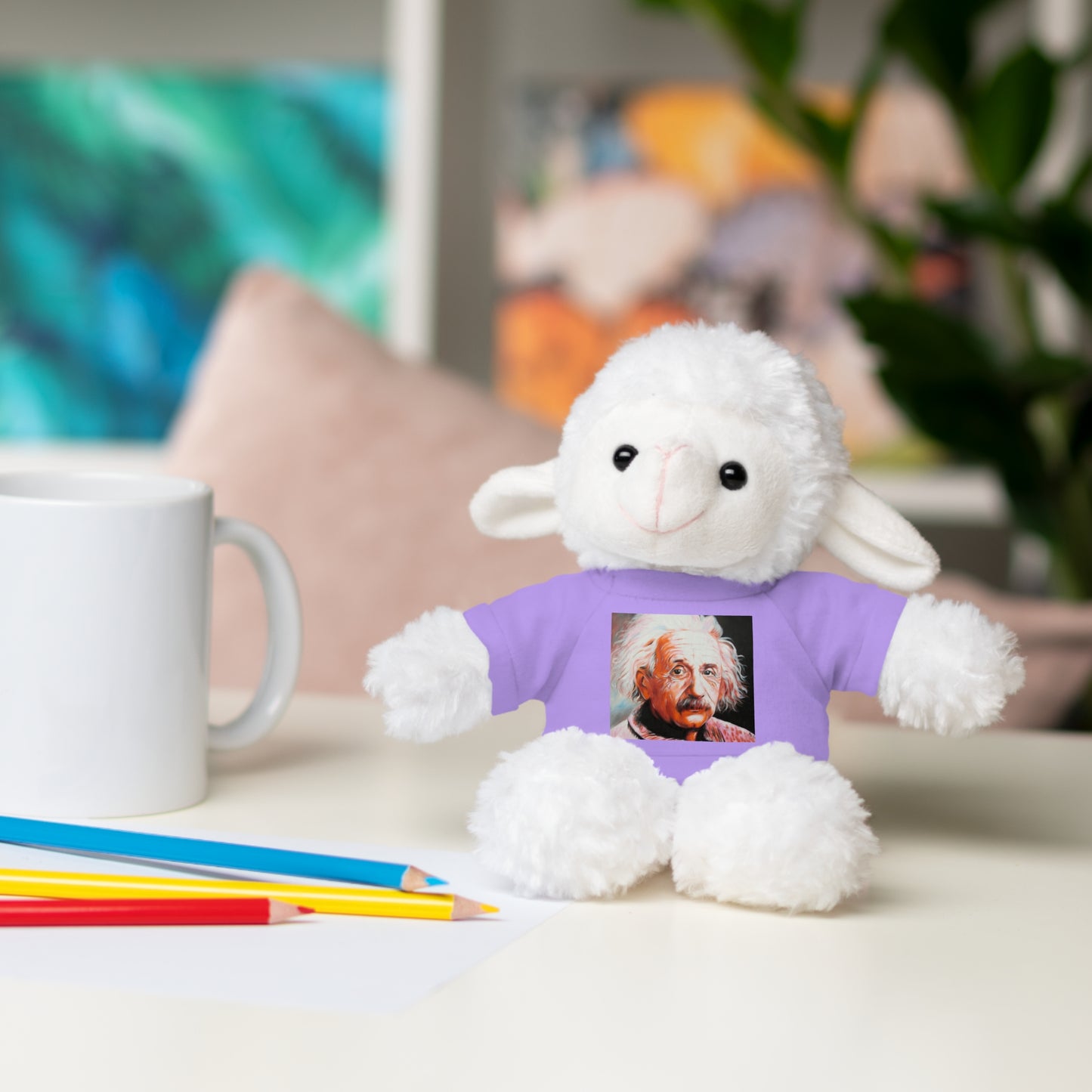 Super Cute Stuffed Animal with Albert Einstein Tee - Unique Gift for Kids & Collectors by Mel Fiorentino