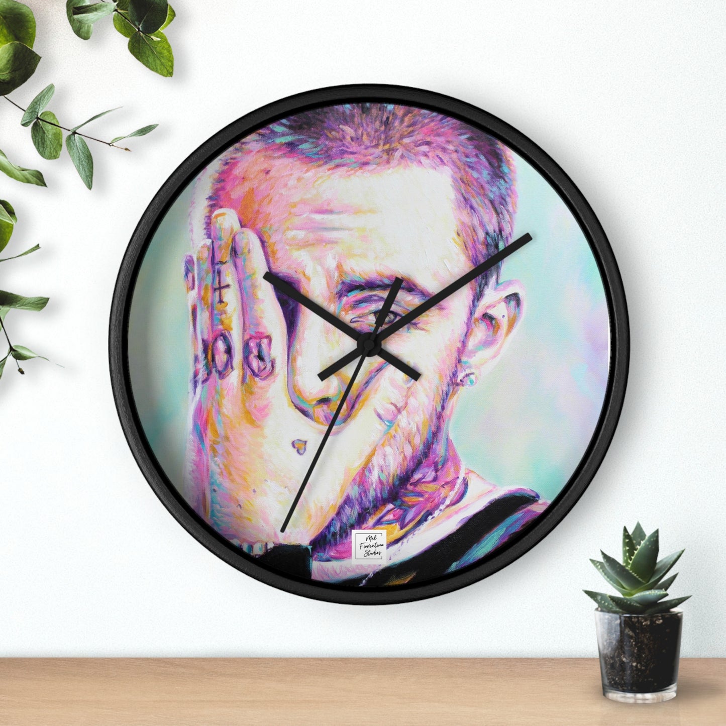 Artistic Wall Clock featuring Mac Miller Portrait by Mel Fiorentino