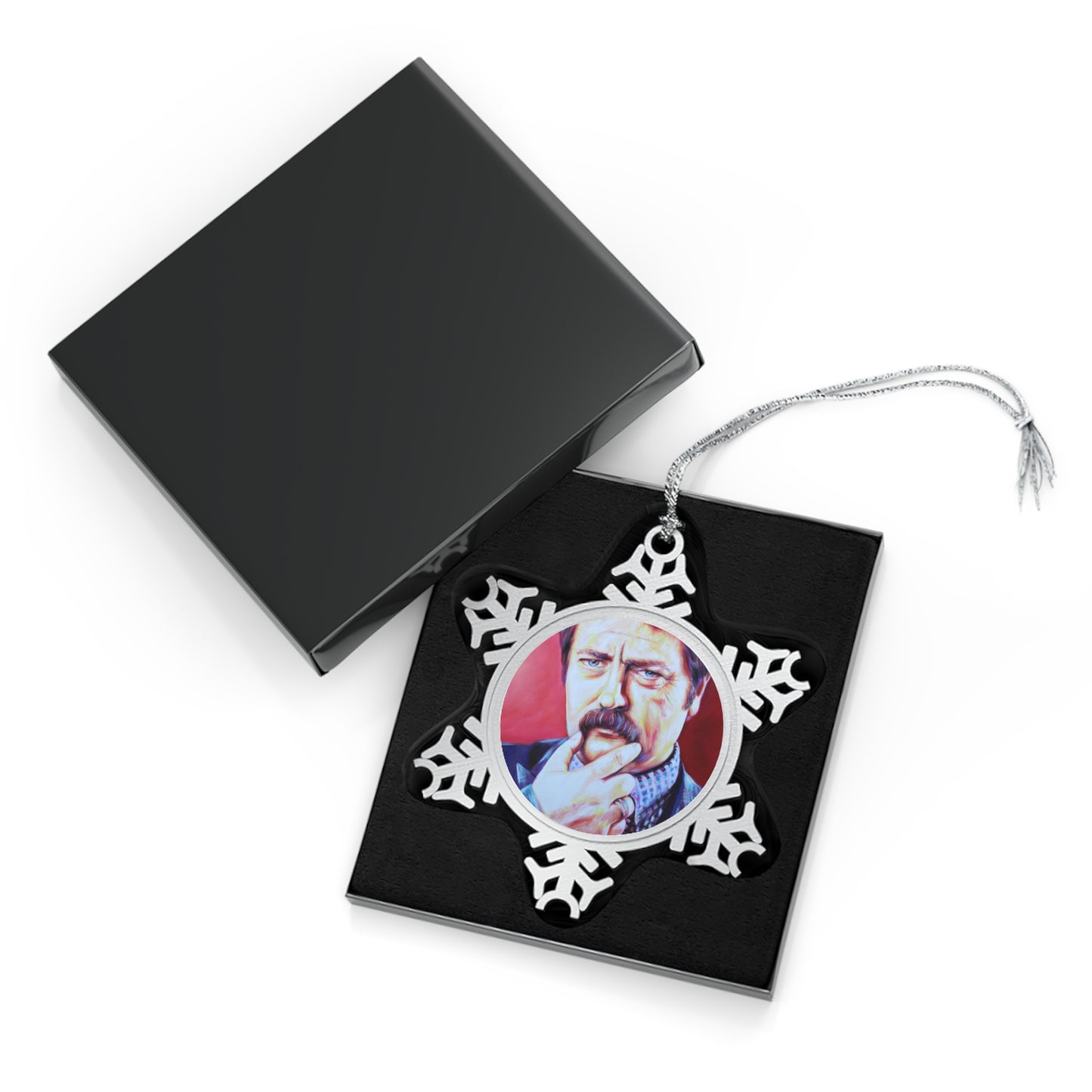 Ron Swanson Pewter Snowflake Ornament by Mel Fiorentino
