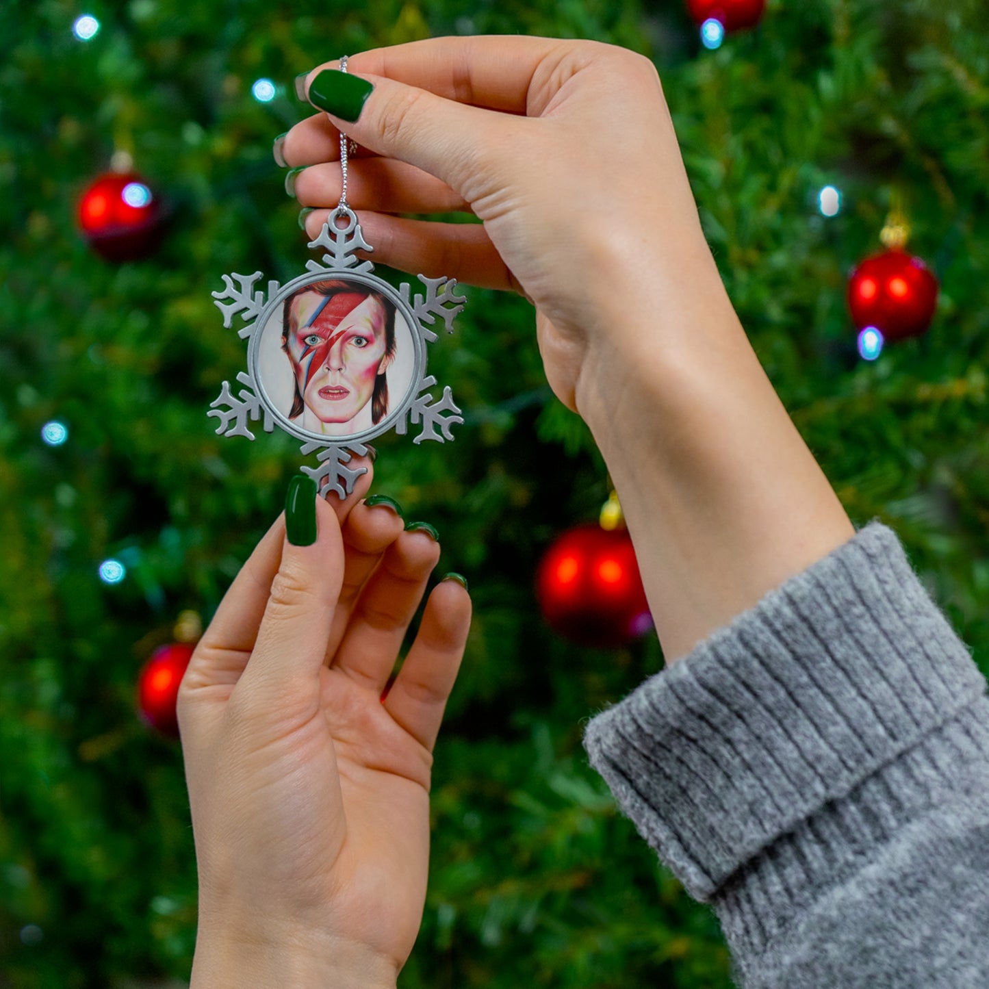 Aladdin Sane Pewter Snowflake Ornament by Mel Fiorentino