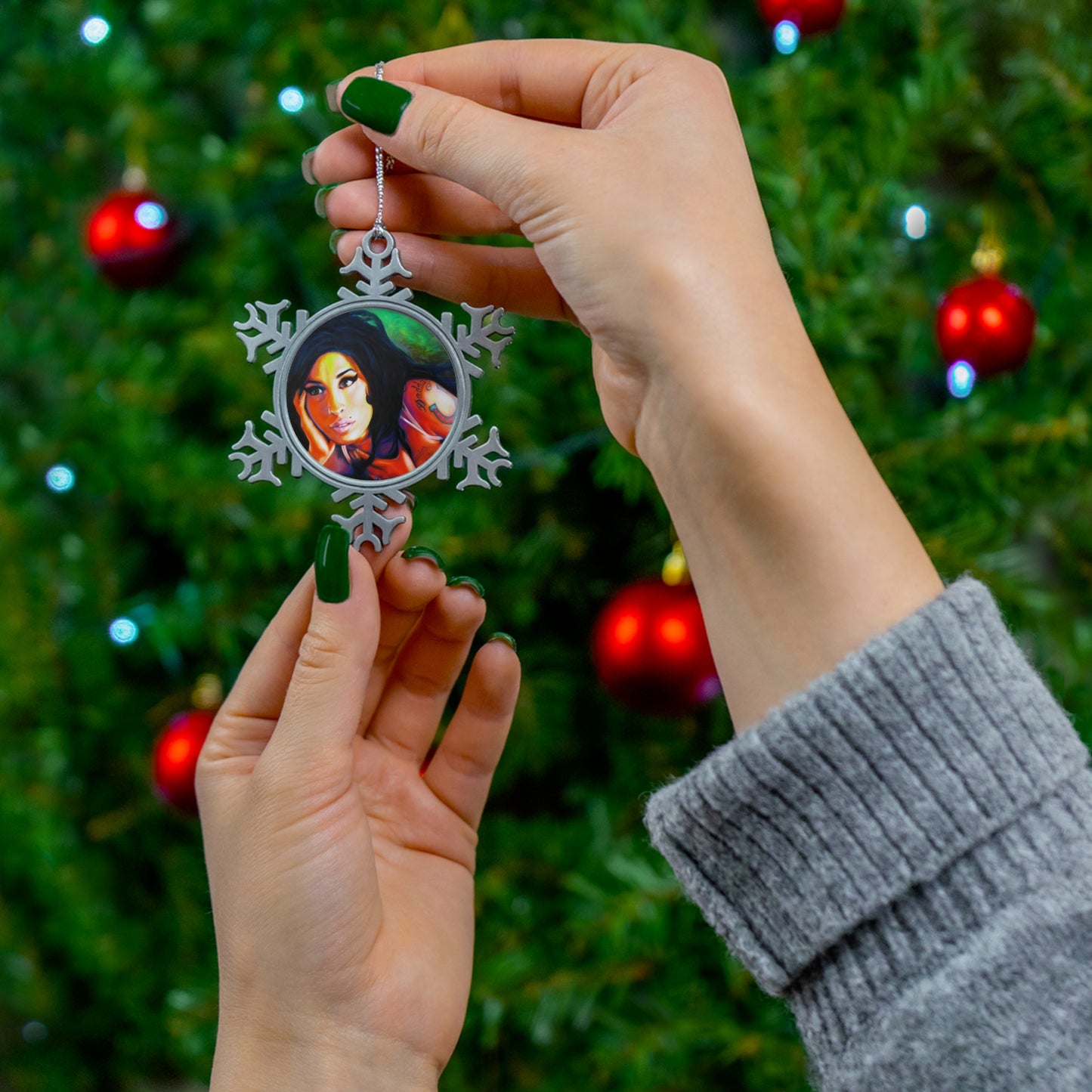 Amy Winehouse Pewter Snowflake Ornament by Mel Fiorentino