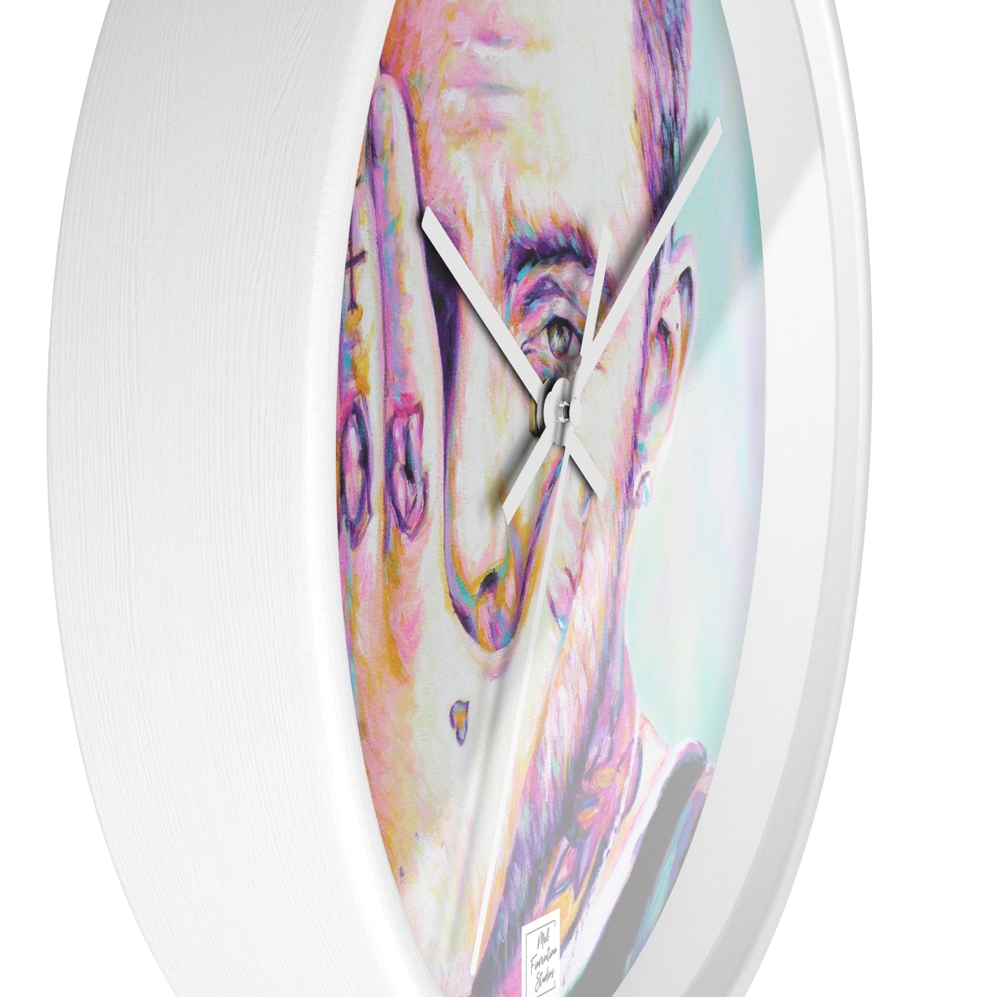 Artistic Wall Clock featuring Mac Miller Portrait by Mel Fiorentino