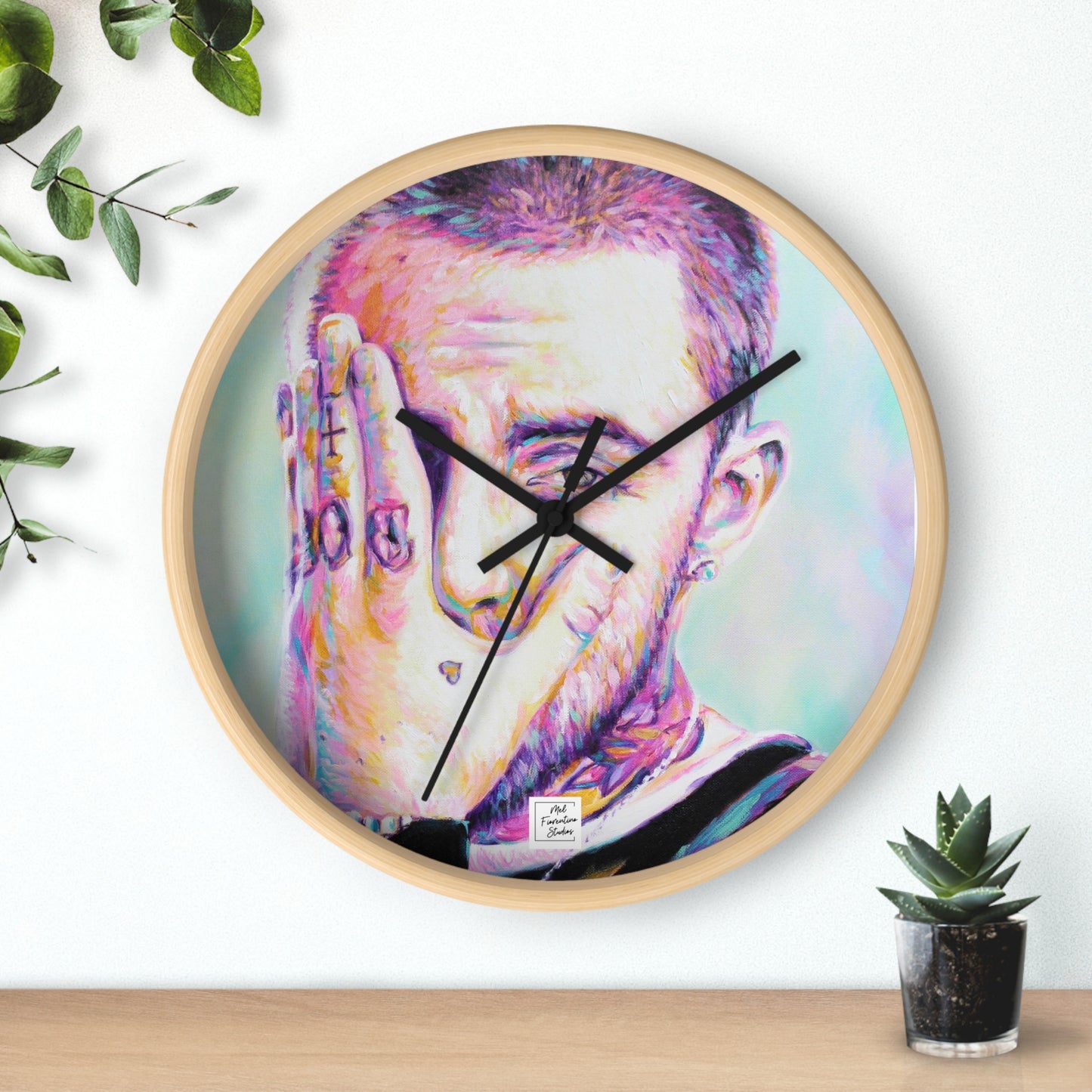 Artistic Wall Clock featuring Mac Miller Portrait by Mel Fiorentino