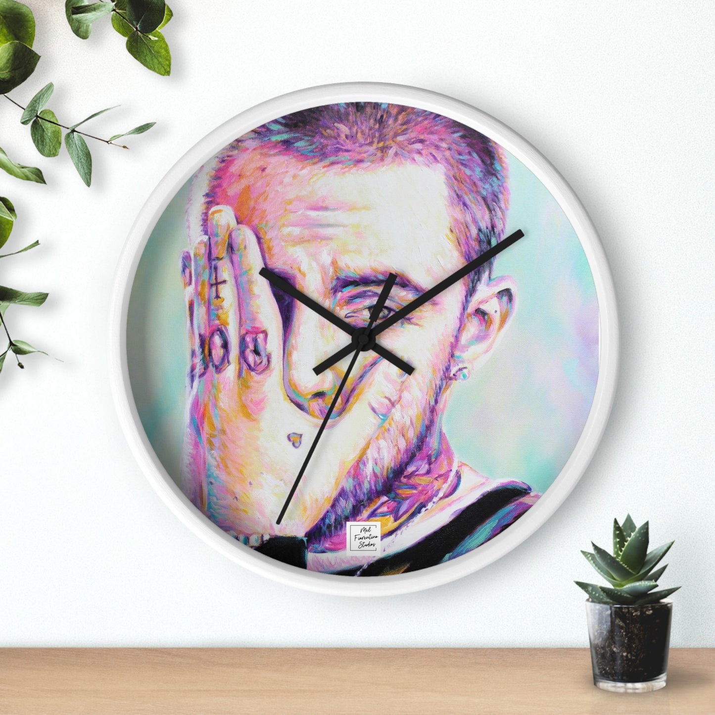 Artistic Wall Clock featuring Mac Miller Portrait by Mel Fiorentino