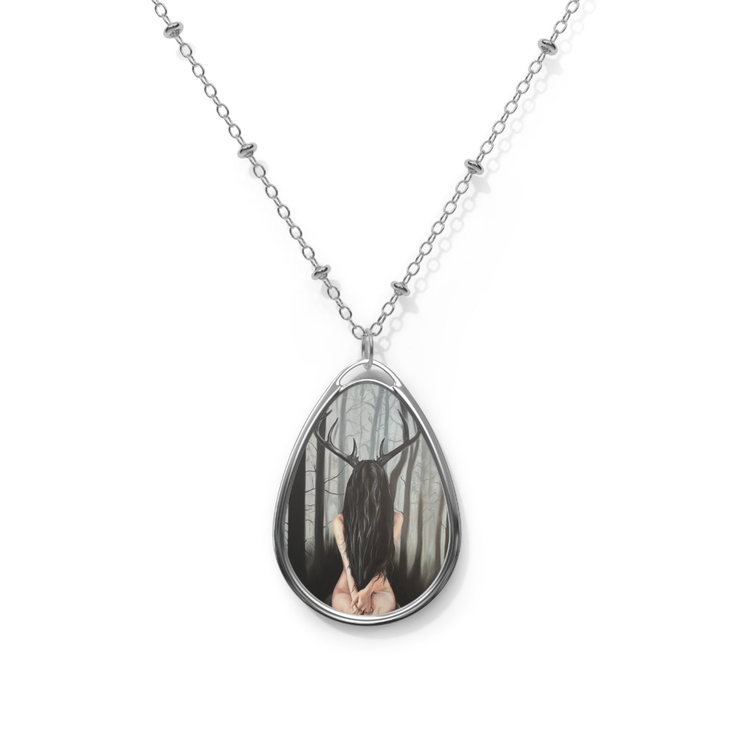 Cernunnos Mystical Forest Oval Necklace by artist Mel Fiorentino