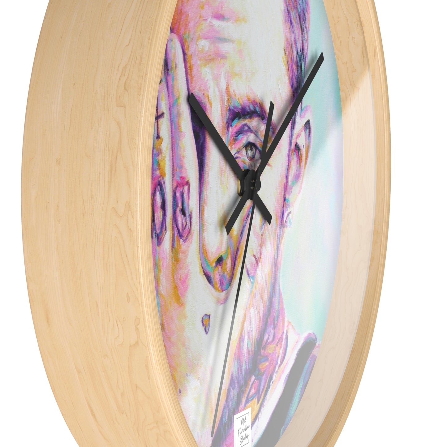 Artistic Wall Clock featuring Mac Miller Portrait by Mel Fiorentino
