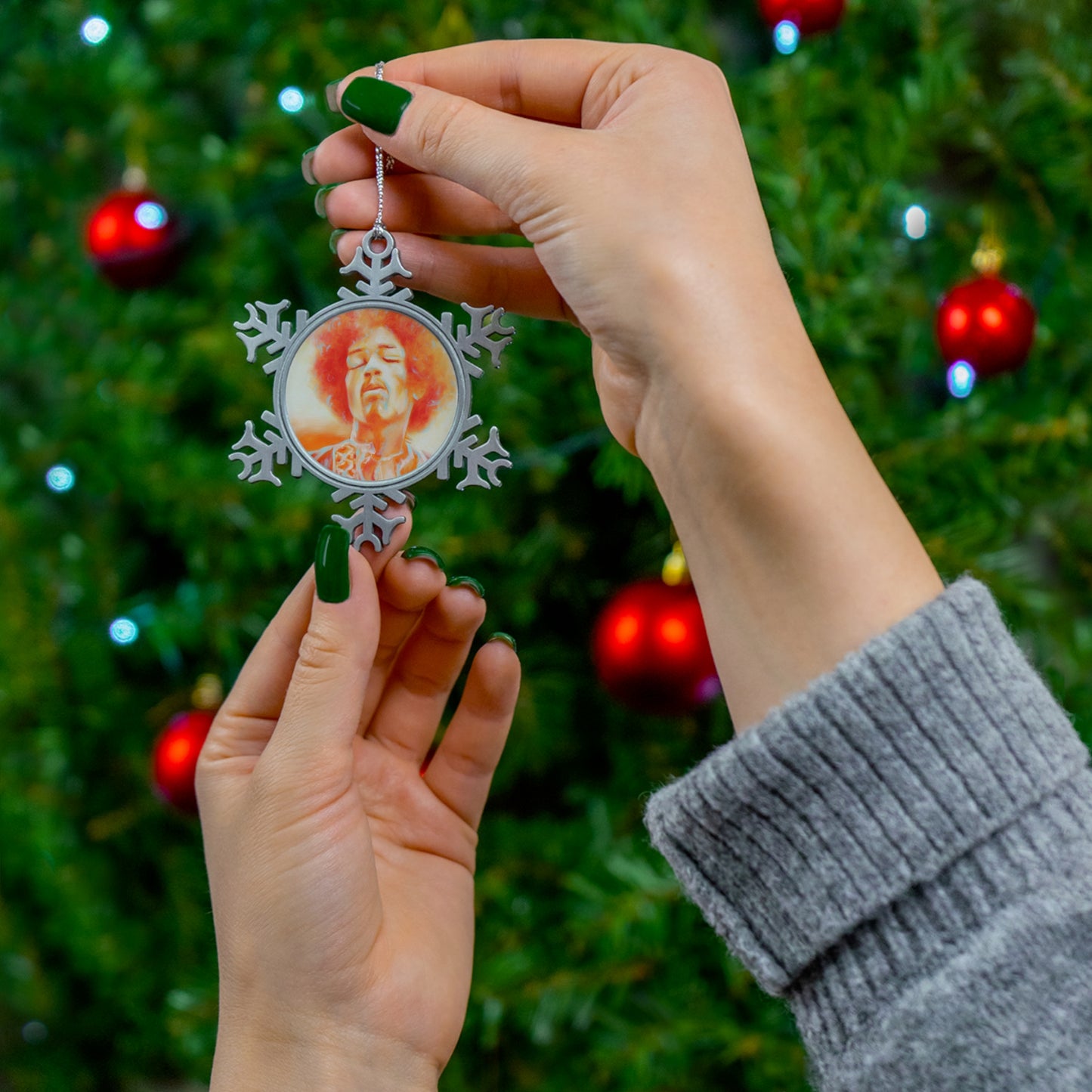 Jimi Hendrix Pewter Snowflake Ornament - by Mel Fiorentino