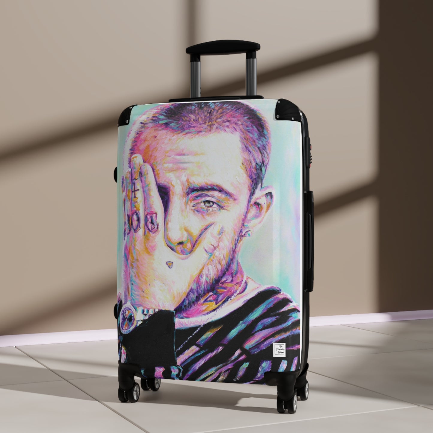 Vibrant Mac Miller Art Suitcase - Stylish Travel Luggage for Music Lovers
