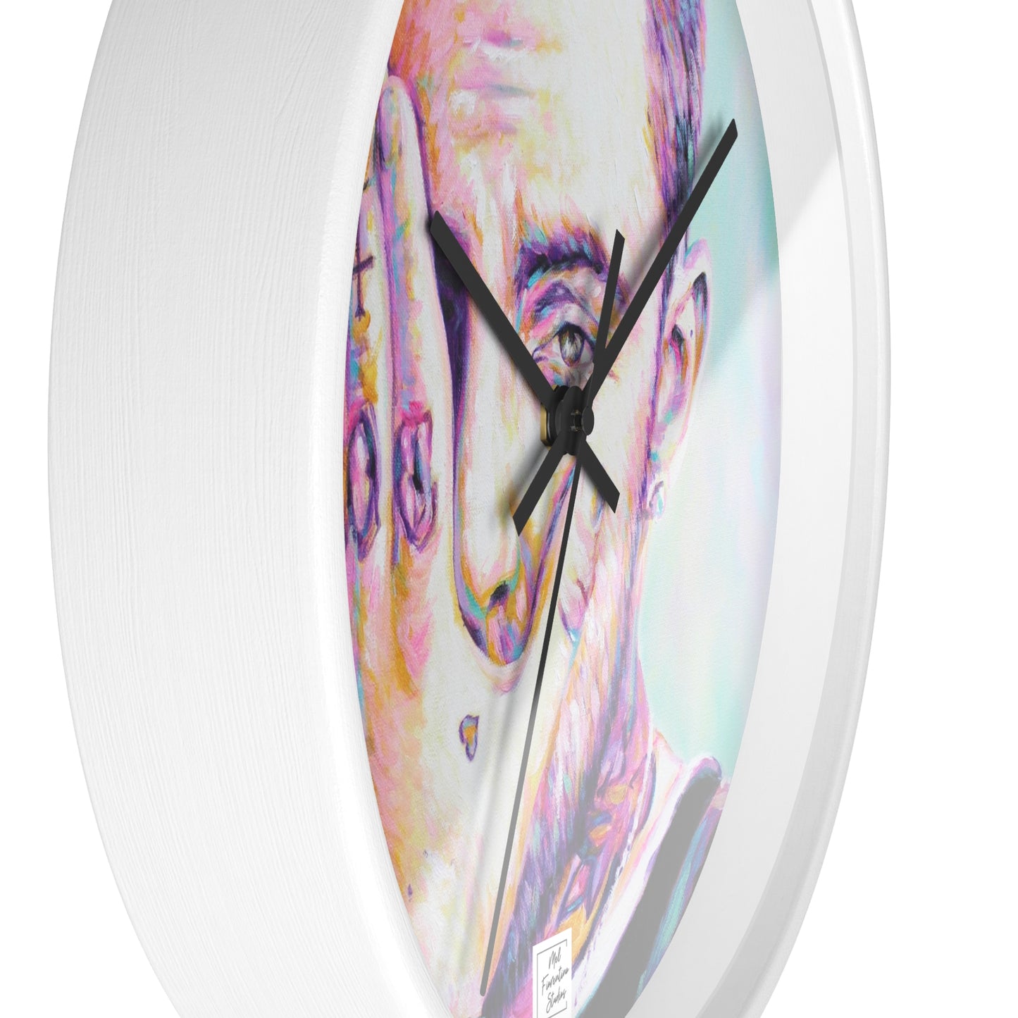 Artistic Wall Clock featuring Mac Miller Portrait by Mel Fiorentino
