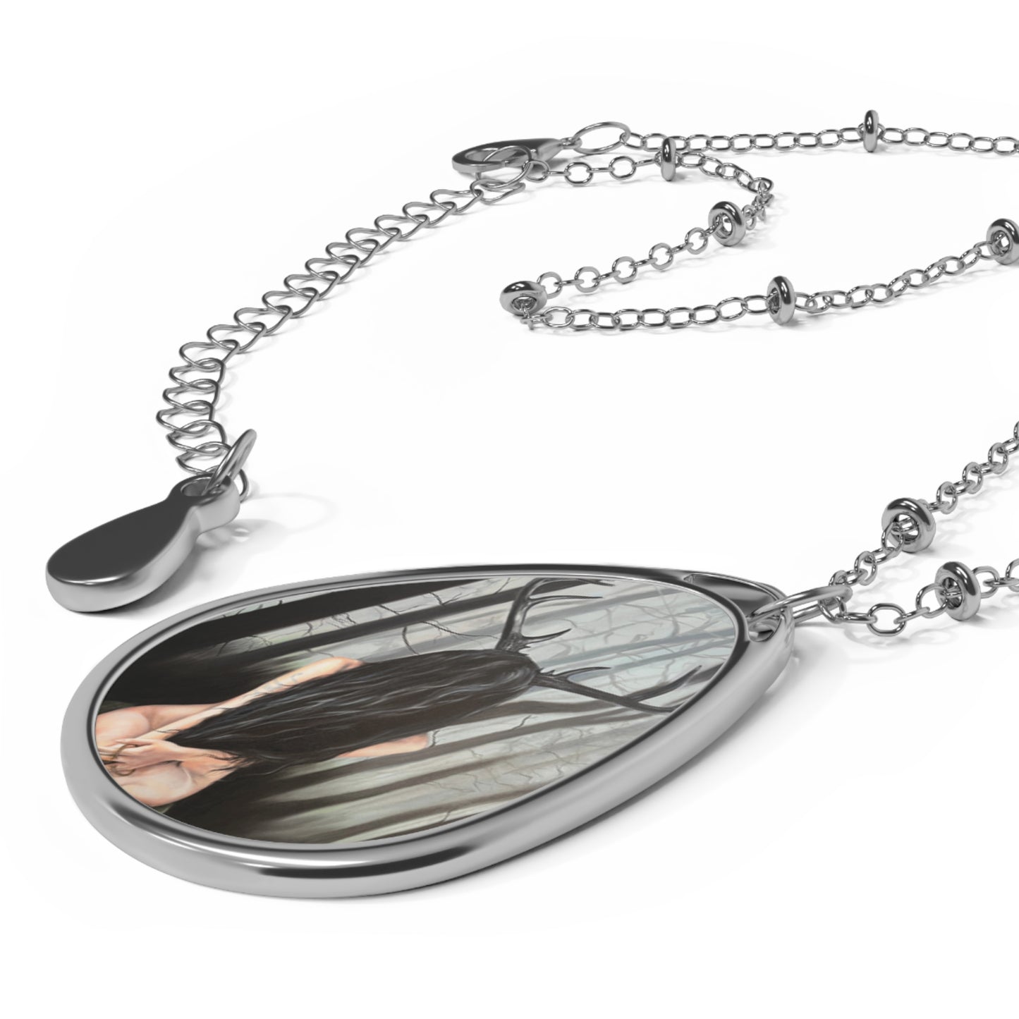 Cernunnos Mystical Forest Oval Necklace by artist Mel Fiorentino