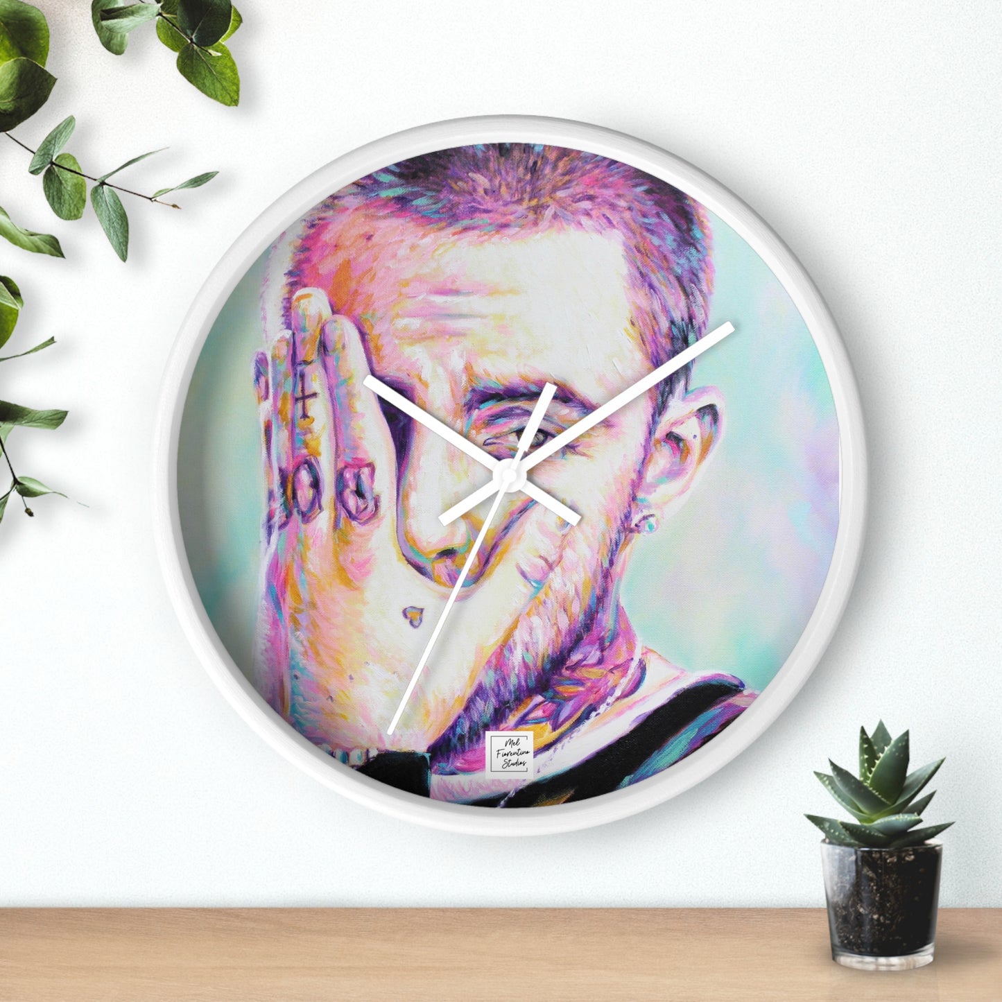 Artistic Wall Clock featuring Mac Miller Portrait by Mel Fiorentino