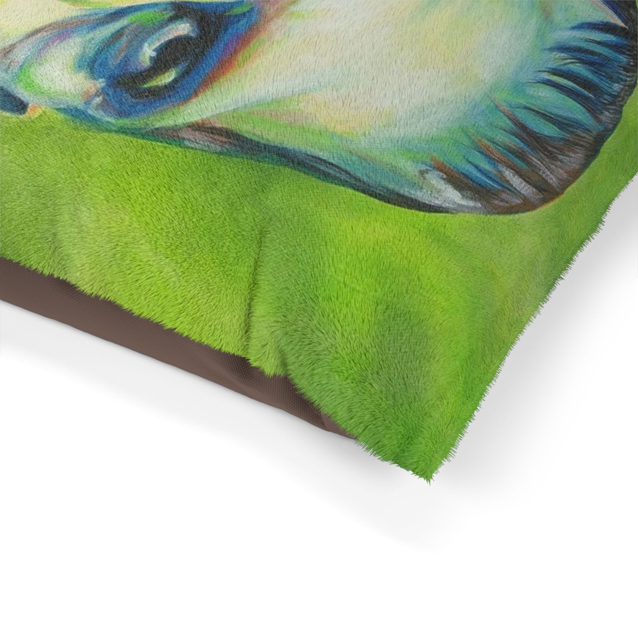 Frankenstein Pet Bed - Vibrant Green Plush Pet Cushion by artist Mel Fiorentino