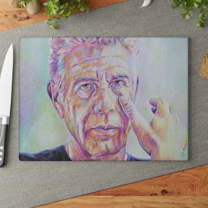 Anthony Bourdain Glass Cutting Board by Mel Fiorentino