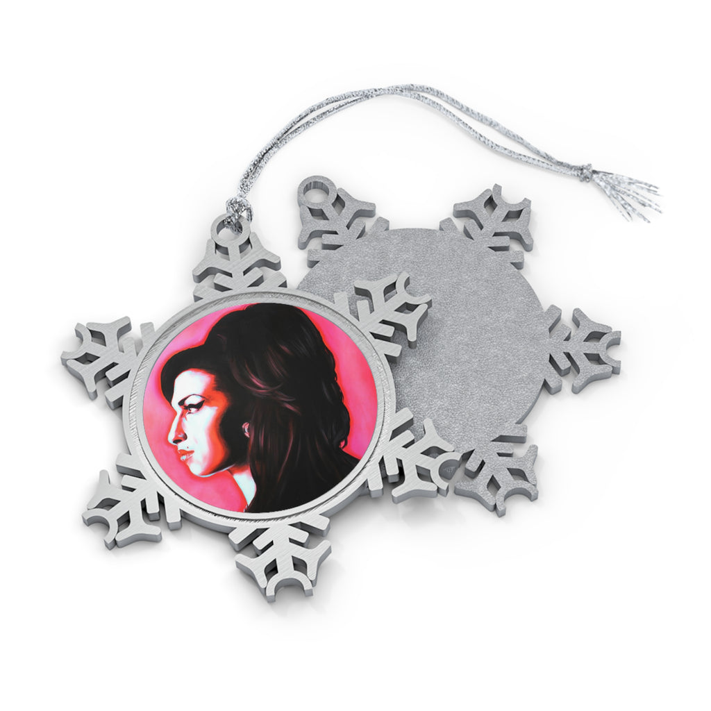 Back to Black Amy Winehouse Pewter Snowflake Ornament by Mel Fiorentino