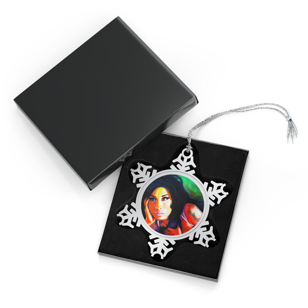 Amy Winehouse Pewter Snowflake Ornament by Mel Fiorentino