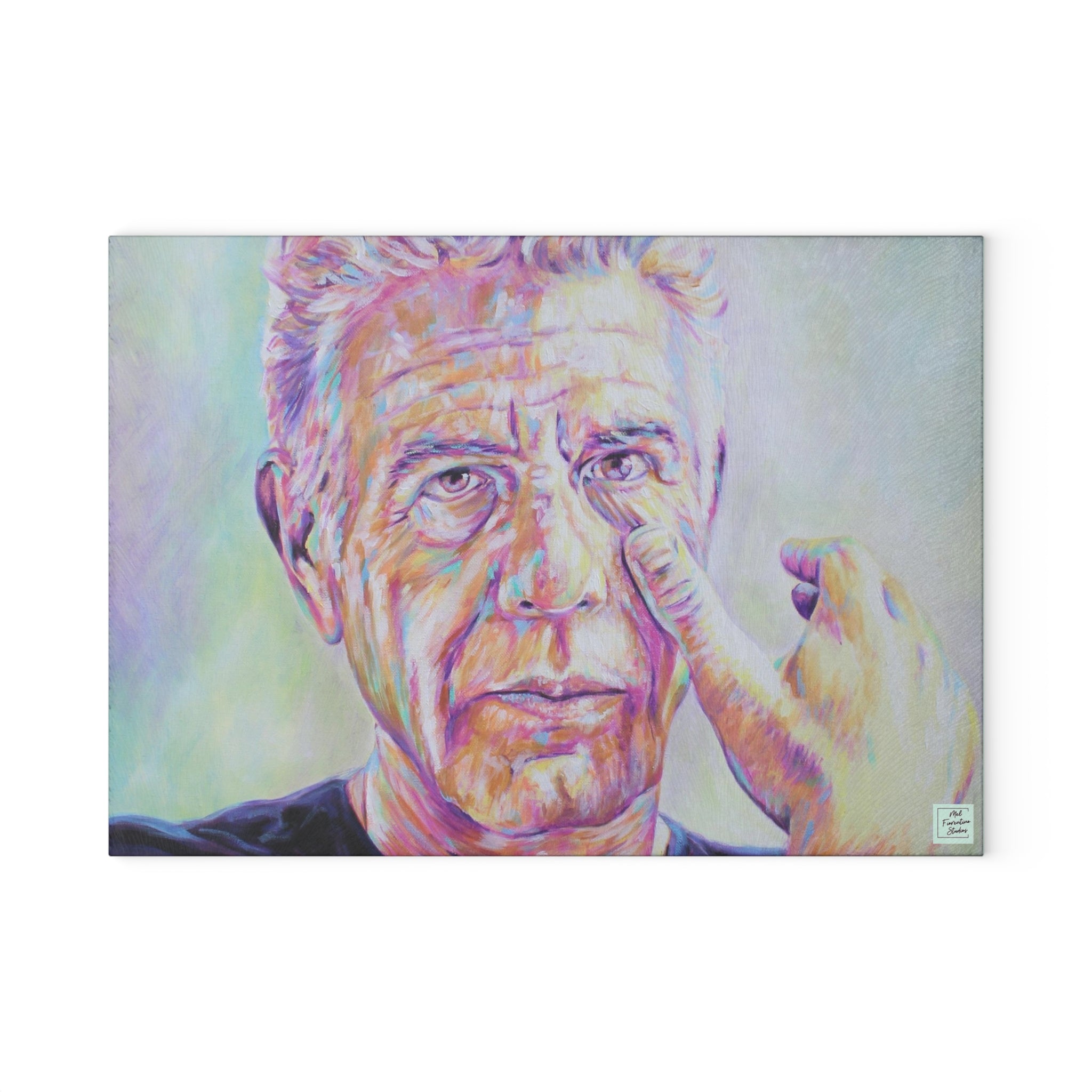 Anthony Bourdain Glass Cutting Board by Mel Fiorentino