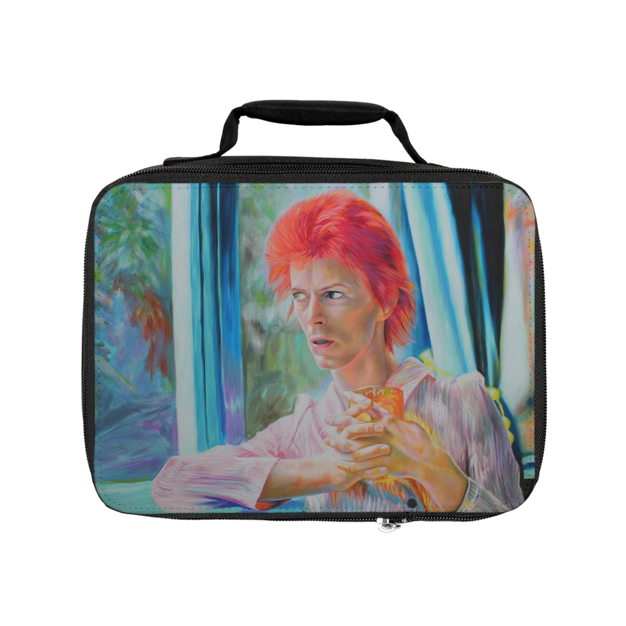 David Bowie Inspired Lunch Bag - Retro Art Tote for Music Lovers by artist Mel Fiorentino