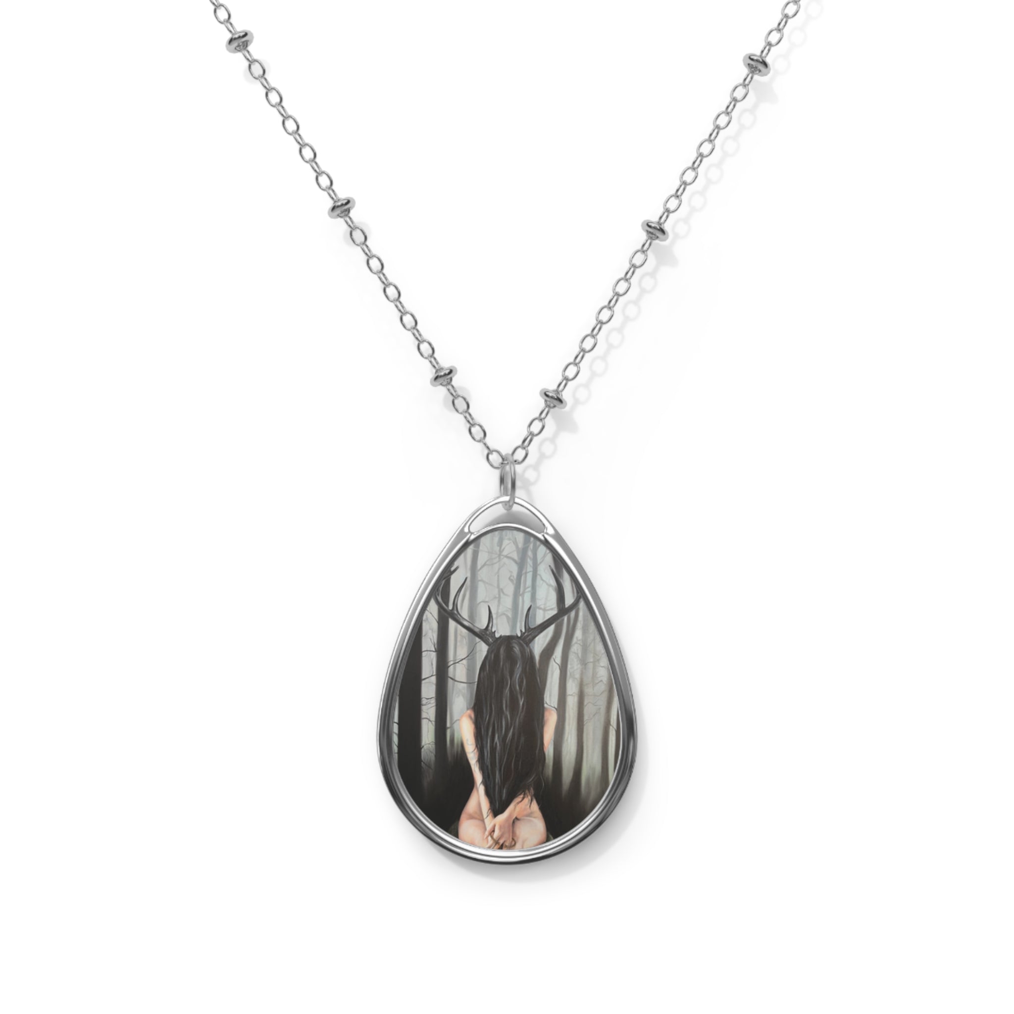 Cernunnos Mystical Forest Oval Necklace by artist Mel Fiorentino