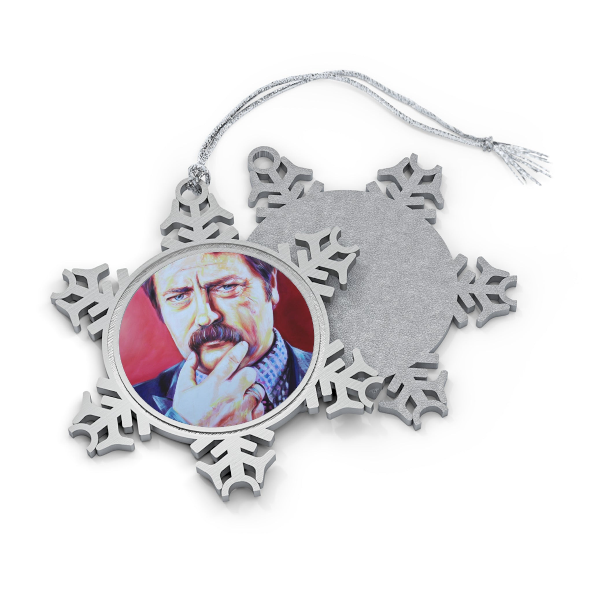 Ron Swanson Pewter Snowflake Ornament by Mel Fiorentino