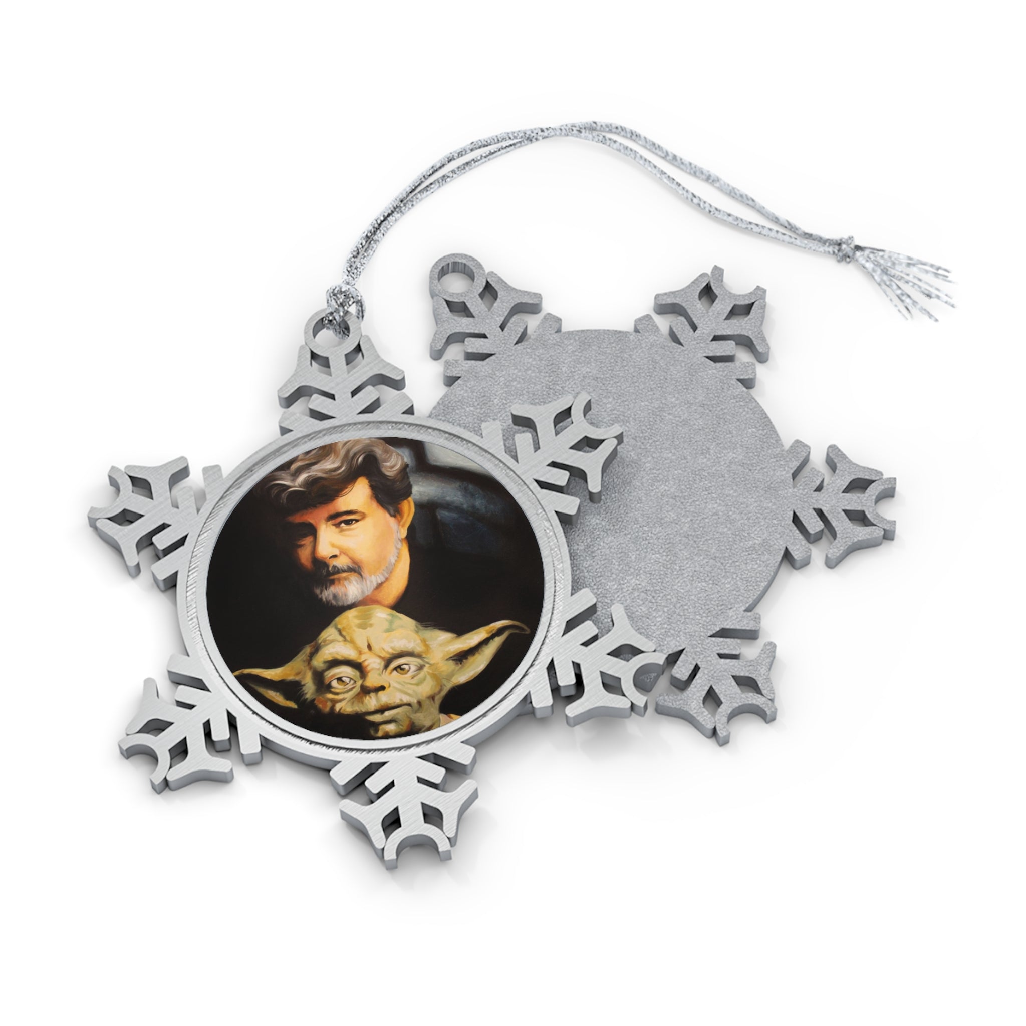George Lucas & Yoda Pewter Snowflake Ornament - Star Wars Holiday Decor by Mel Fiorentino